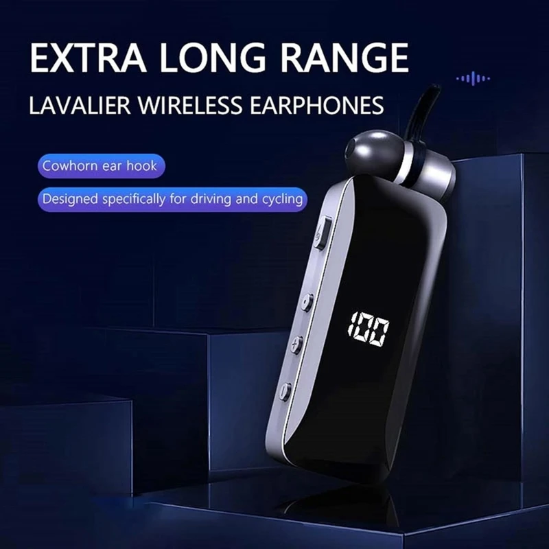 LED Power Digital Display Bluetooth Wireless Headphones Retractable Collar Clip Single Headset Retractable With Wire Easy To Use