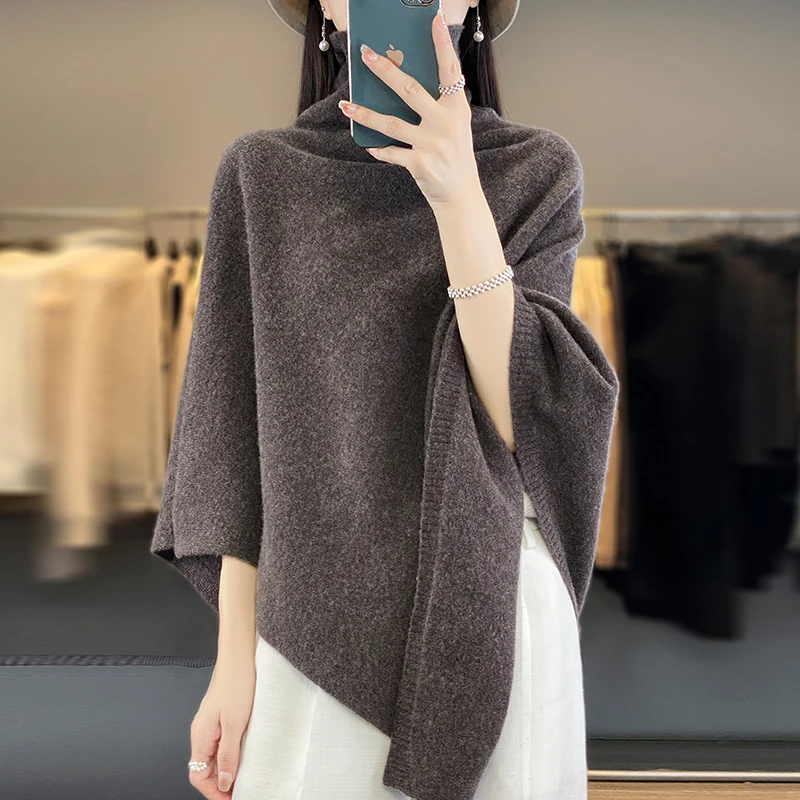 Spring And Autumn New 100% Pure Woolen Sweater Large Shawl Scarf Female Pure Color Everything Pile Collar Cape Outside Cape