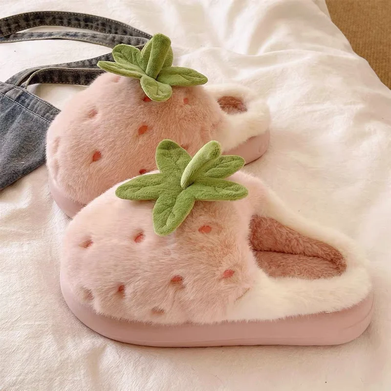

Couples Winter Home Slippers Cute Strawberry Slippers Warm Thick Sole Anti Slip Comfortable Household Shoes Indoor Soft Slippers