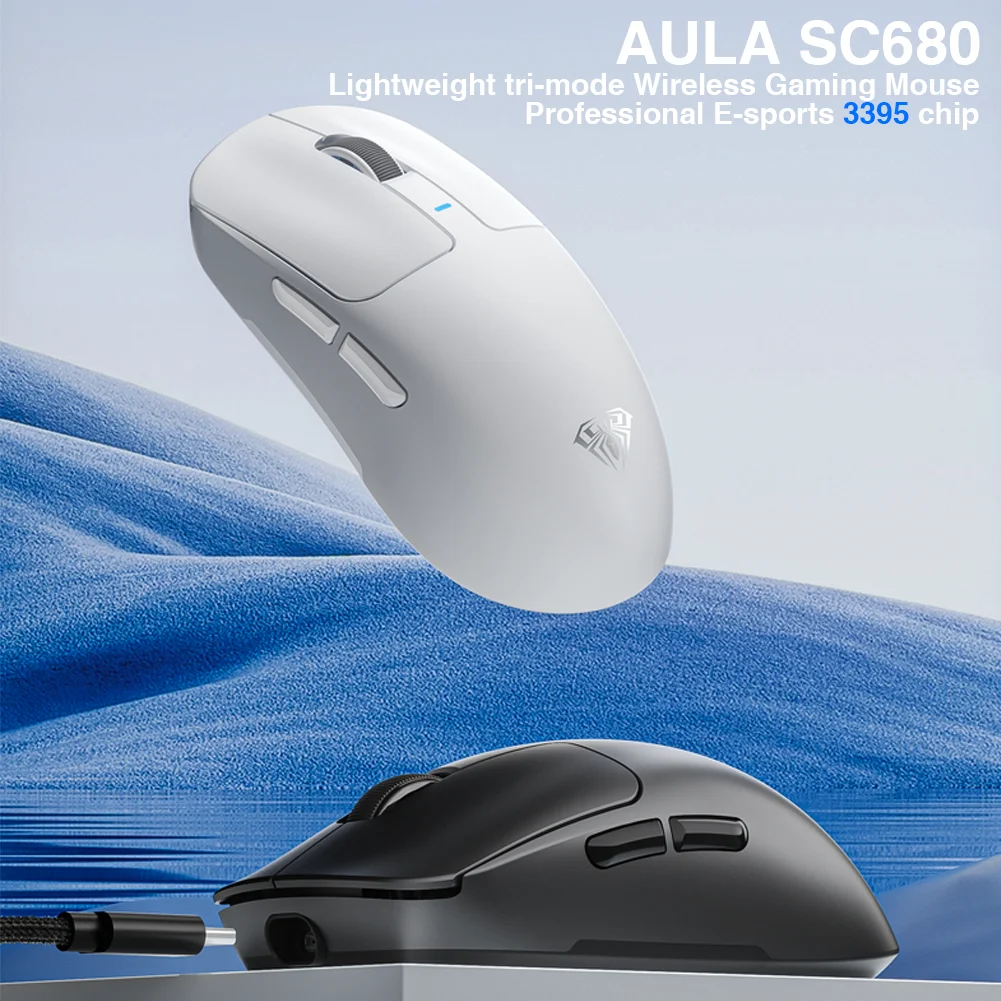 AULA SC680 PixArt PAW3395 Bluetooth Mouse Tri-Mode Connection RGB Macro Gaming Mouse 26000 DPI E-sports for Laptop Desktop