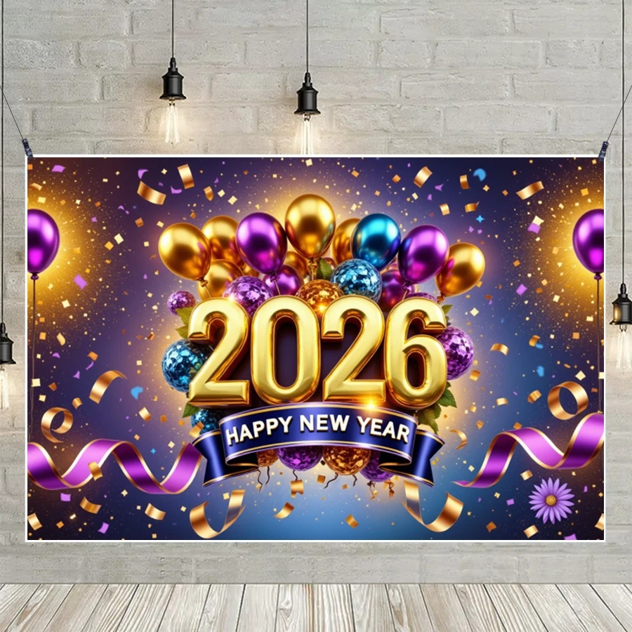 MOON.QG 2026 السنة الجديدة الديكور خلفية ساعة ذهبية بالون الهدايا الخلفيات للتصوير الفوتوغرافي فوتوبوث استوديو الملحقات