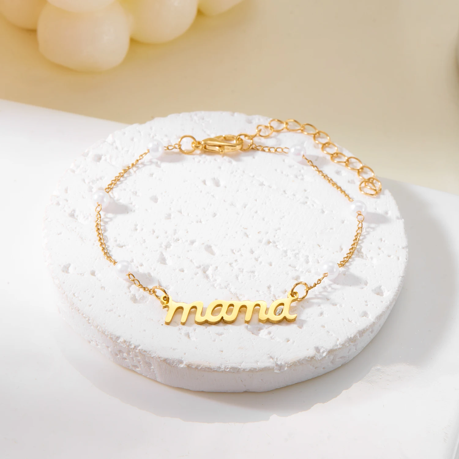 Imitation Pearl Letter Mama Pendant Bracelets Fashion Charms Stainless Steel Chains Bracelet for Women Jewelry Mother\'s Day Gift