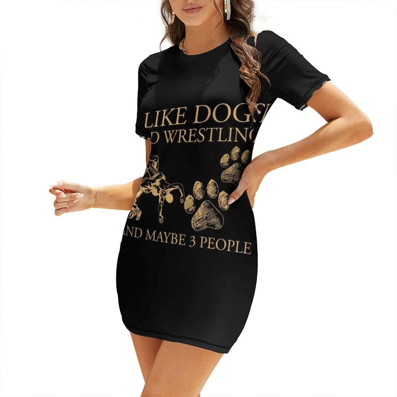 

Vintage Dogs And Wrestling Short Sleeved Dress cocktail dresses evening dresses women elegant chic wedding evening dresses