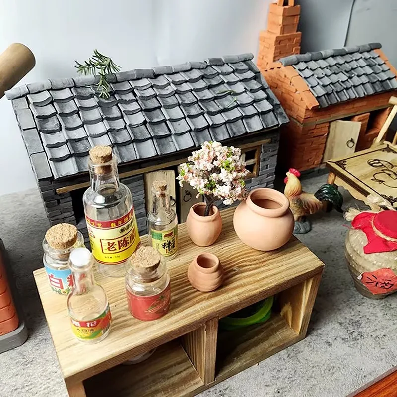 1:12 casa de muñecas miniaturas florero decorativo Mini maceta de flores de terracota DIY casa de muñecas cocina tarro de almacenamiento de alimentos escena DIY juego de simulación