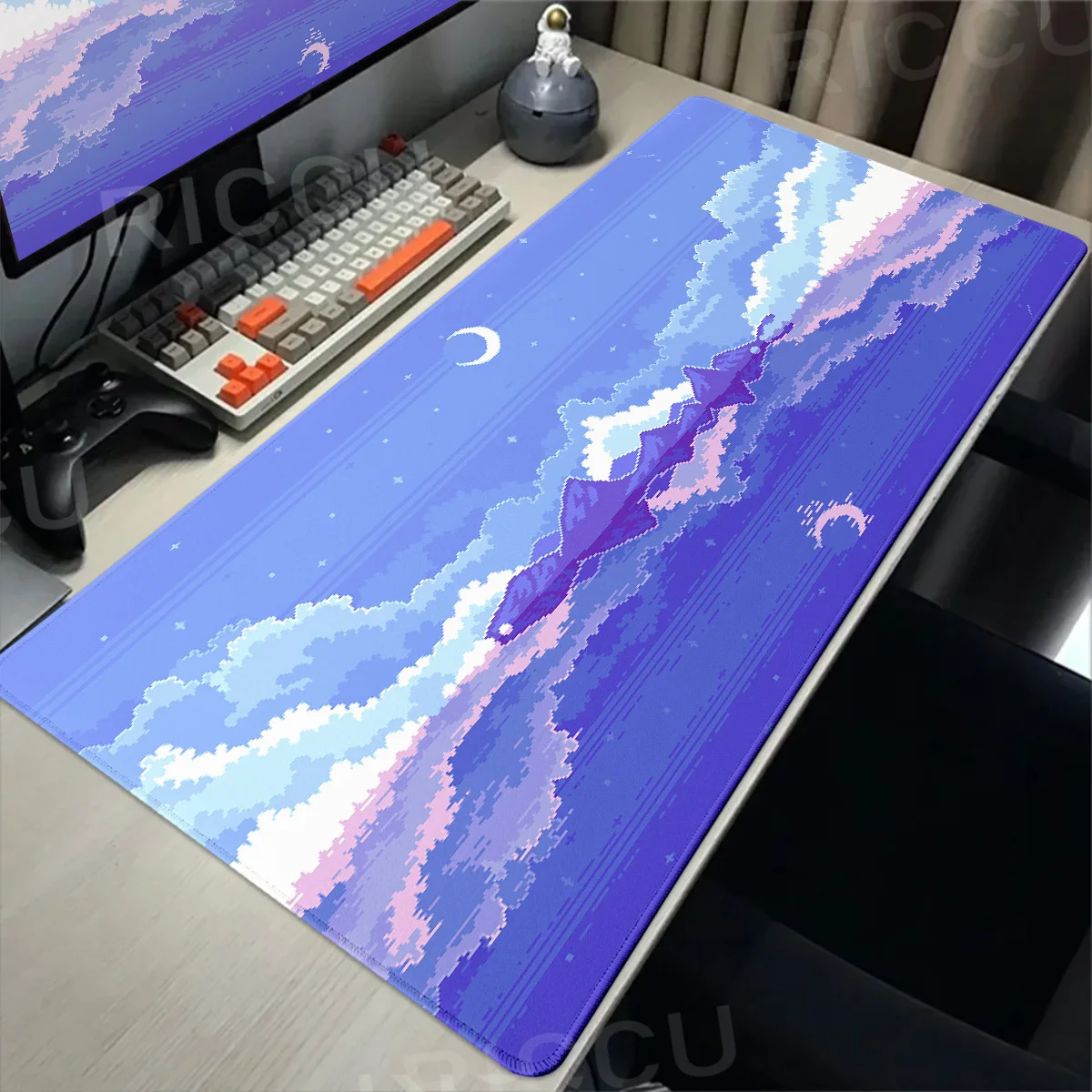 Pixel Art Cloudy Sky Mousepad Cute Mouse Pad Kawaii XXL E-Sports Desk Pad Extended Gaming Keyboard Mat Large Pink purple DeskMat