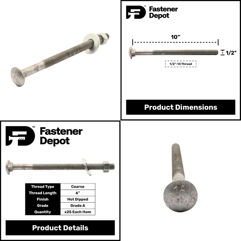 1/2-13 × 10 (25 عبوة) طقم مسامير النقل المجلفن درجة 307A، يتضمن: غسالات مسطحة USS (25 قطعة) وصواميل سداسية (25 قطعة)، Hot Di