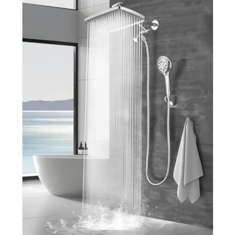 

12 Inch Rain Shower Head - High Pressure Shower Head, Dual Shower Heads with 8 Modes Handheld Spray Combo - Upgrade Extension A