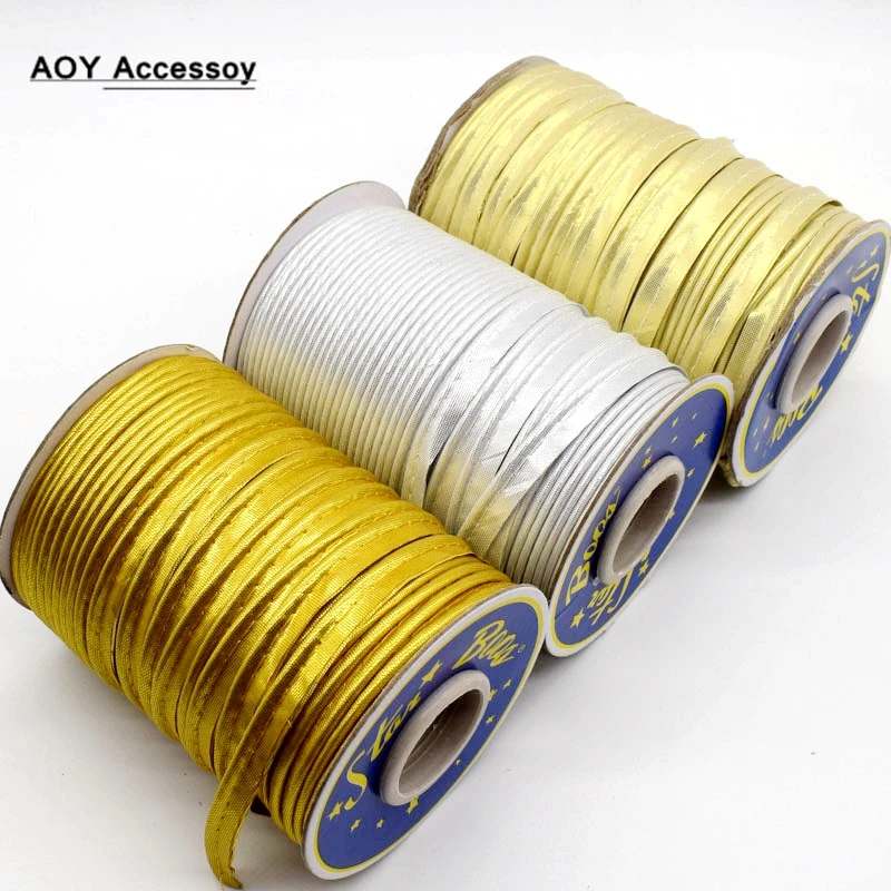 10mm MetallicBias Piping Cord Rope Gold Silver Polyester Hemming Binding Tape For Patchwork DIY Craft Edge Sewing Accessories