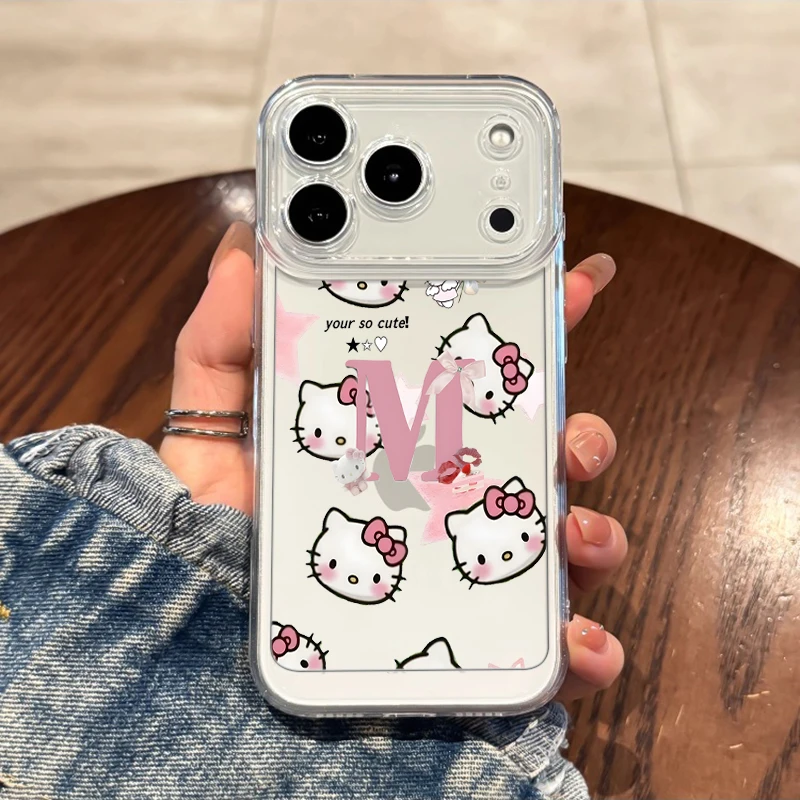 

Miniso Luxury Hello Kitty letter M Aesthetic Clear Phone Cases For iPhone 17 Pro Max 12 13 11 16 15 14 Plus Shockproof TPU Coque