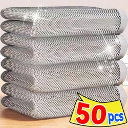 50/1PCS Magic Steel Wire Cleaning Cloth Non-stick Oil Double-layer Dishcloth Kitchen Pan Pot Washdishing Cloths Cleaning Rags