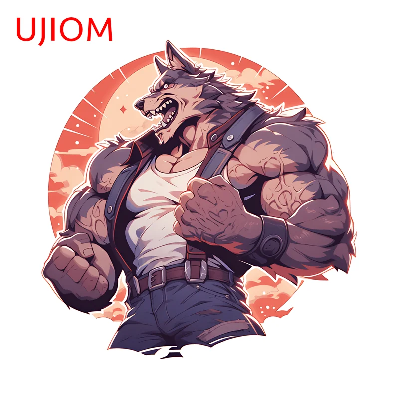 UJIOM Bursting Clothes Furry Wall Stickers Cool Muscle Cartoon Dog Man Graphics Door Window Decal Waterproof House Decoration