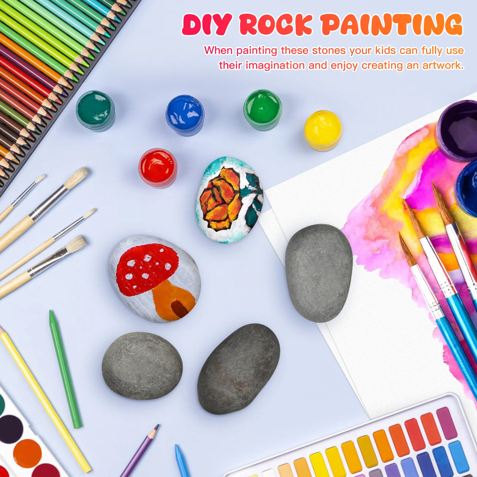10개 컬러풀 페인팅 스톤 매끄러운 돌 어린이 DIY 공예용 다목적 천연 돌 어린이 장식용