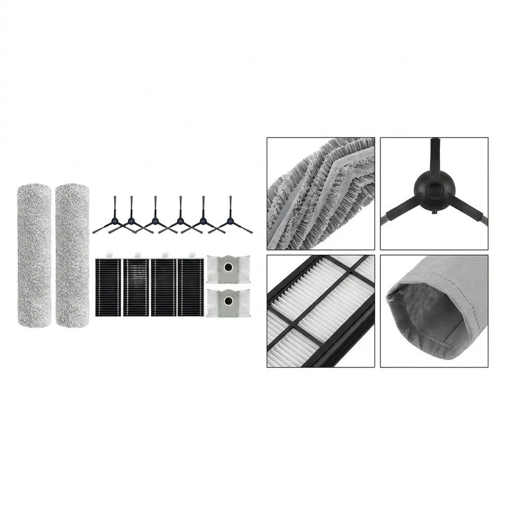 Side Brush Filter Dust Bag and Roller for Mop Pad Set Compatible with For Ecovacs X8 PRO and For OMNI Robot Vacuum Cleaners