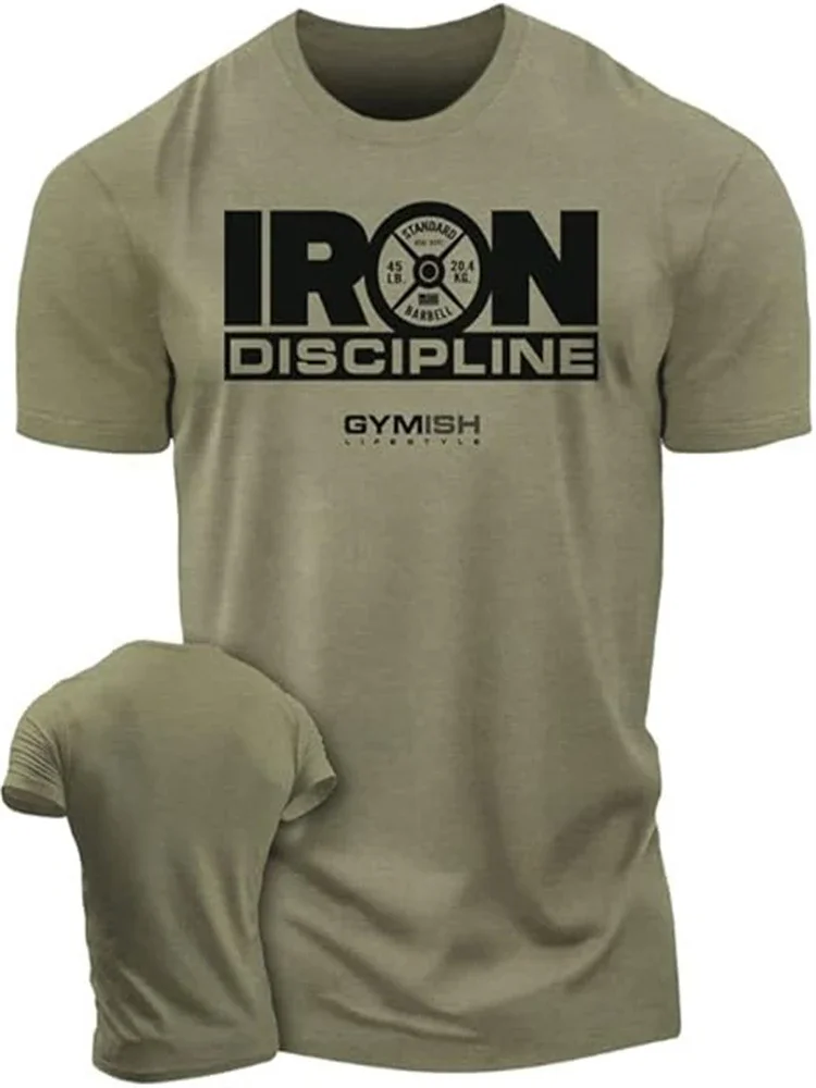 Men's T-shirt Street Sports Gym Steel Discipline Letter Print T-shirt Everyday Casual Short Sleeve T-shirt Men's Green T-shirt