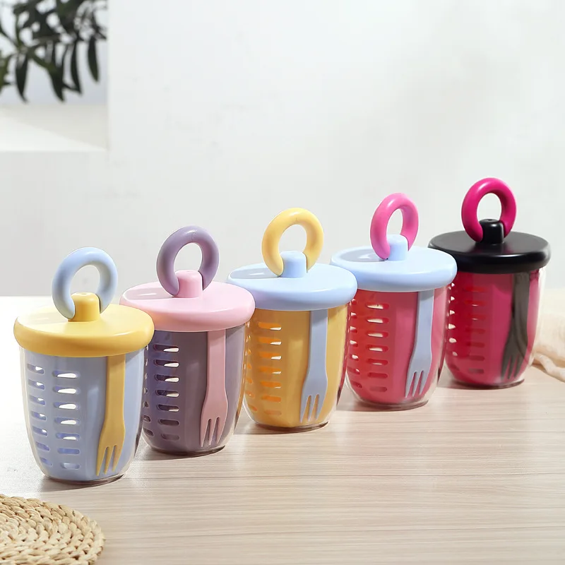 Portable Fruit Cup for Office Workers Stylish Salad Cup with Fork and Spoon Picnic Double-Layer Drainable Freshness Box