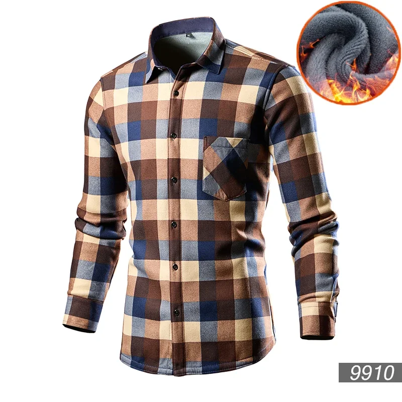 Camisa de manga larga con patrón a cuadros para hombre, camisa gruesa y cálida informal de alta calidad, suave, talla grande, Tops 5XL-M, otoño e invierno, 2024