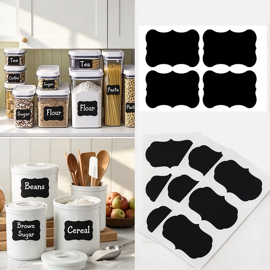 Tafelaufkleber für Küchengläser, Organizer-Etiketten, Kreidetafel, Kreidetafel-Aufkleber, schwarze Tafel, 5 cm x 3,5 cm, 36-teiliges Set – Detail 1