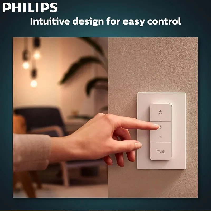 Interruptor Inteligente Philips Hue Blanco con Control Remoto Inalámbrico, Instalación y Control de Luces Hue, Encendido/Apagado, Ajuste de Brillo