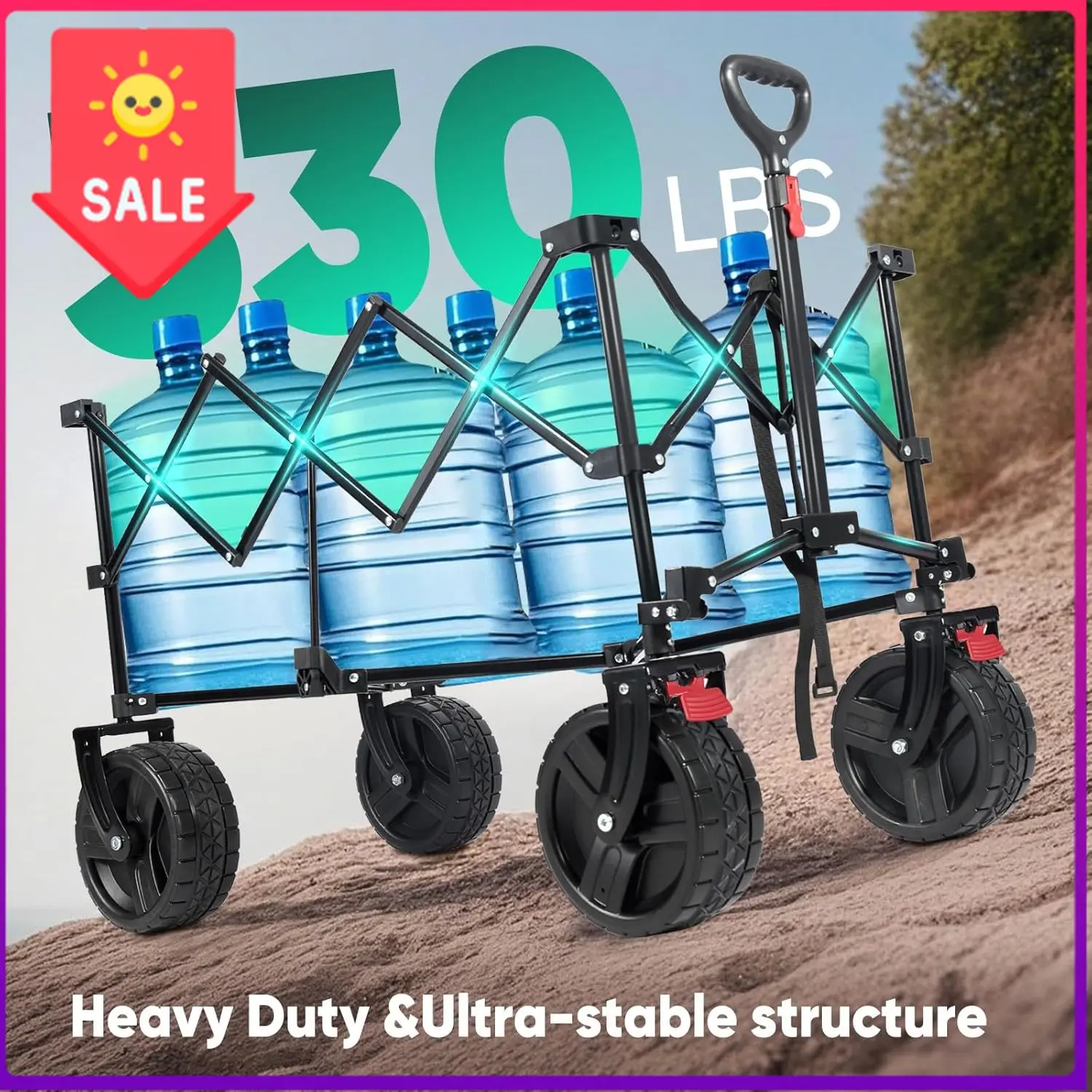 

Sale price 220L Wagons Carts Foldable with Big All-Terrian Beach Wheels, Collapsible Heavy DutyWagon with Cup Holders, Extra Lar