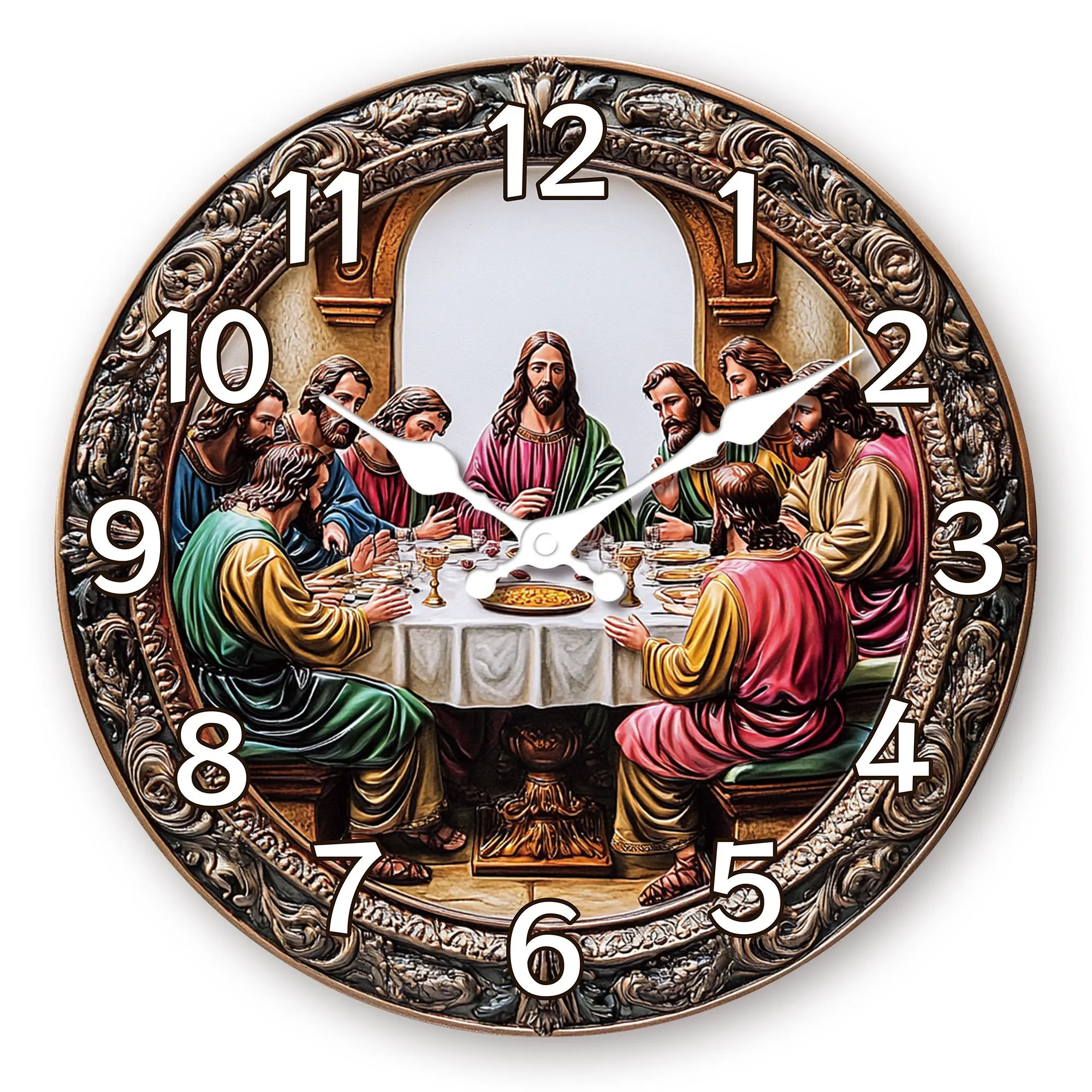 Last Supper Wooden Wall Clock - Religious Artwork and Disciples, Silent Analog Clock for Living Room, Bedroom, Kitchen, Office,