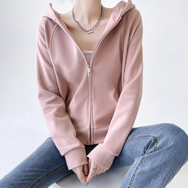 

Spring Autumn South Korea Thick Hoodie Coat Female Hooded Winter Loose Casual Cardigan Women's Blouse