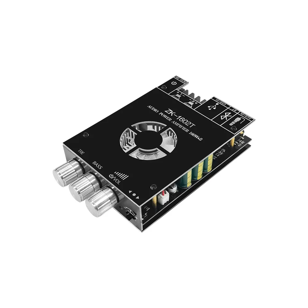 ZK-1602T 2*160 Вт TDA7498E BT 5,0 Плата усилителя сабвуфера 2,0-канальная плата стереоусилителя высокой мощности Bass AMP с вентилятором