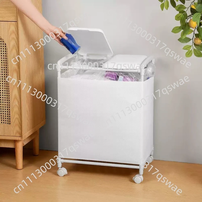 Multi-Compartment Garbage Sorting Rack,Large Capacity Trash Bin With Lid,Easy Bag Replacement Mobile Waste Container
