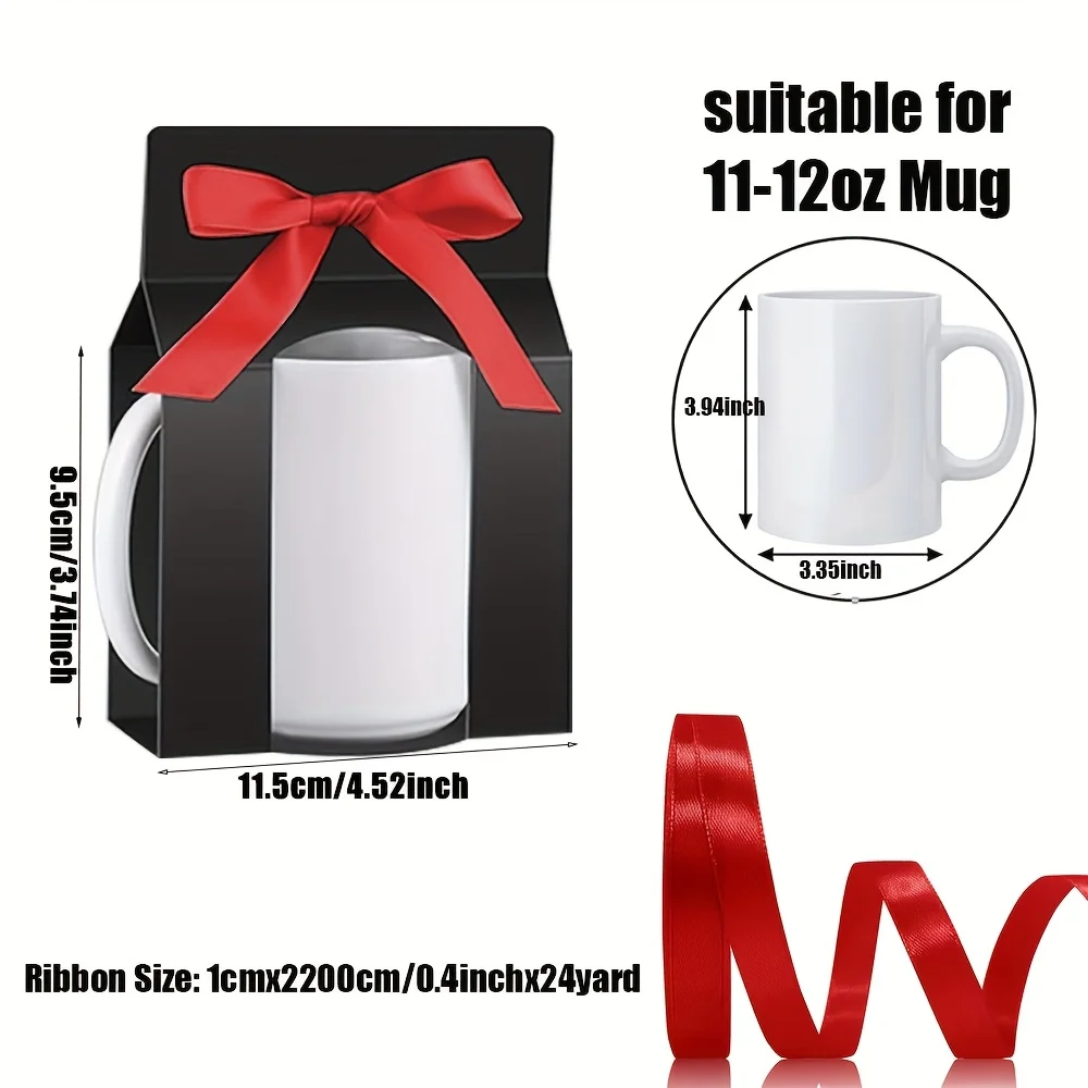 12pack Mug Boxes with 1 Roll Ribbon for Gifts, 11-12oz Sublimation Mugs Gift Packaging Box with Window for Mugs Blanks Gift Wrap