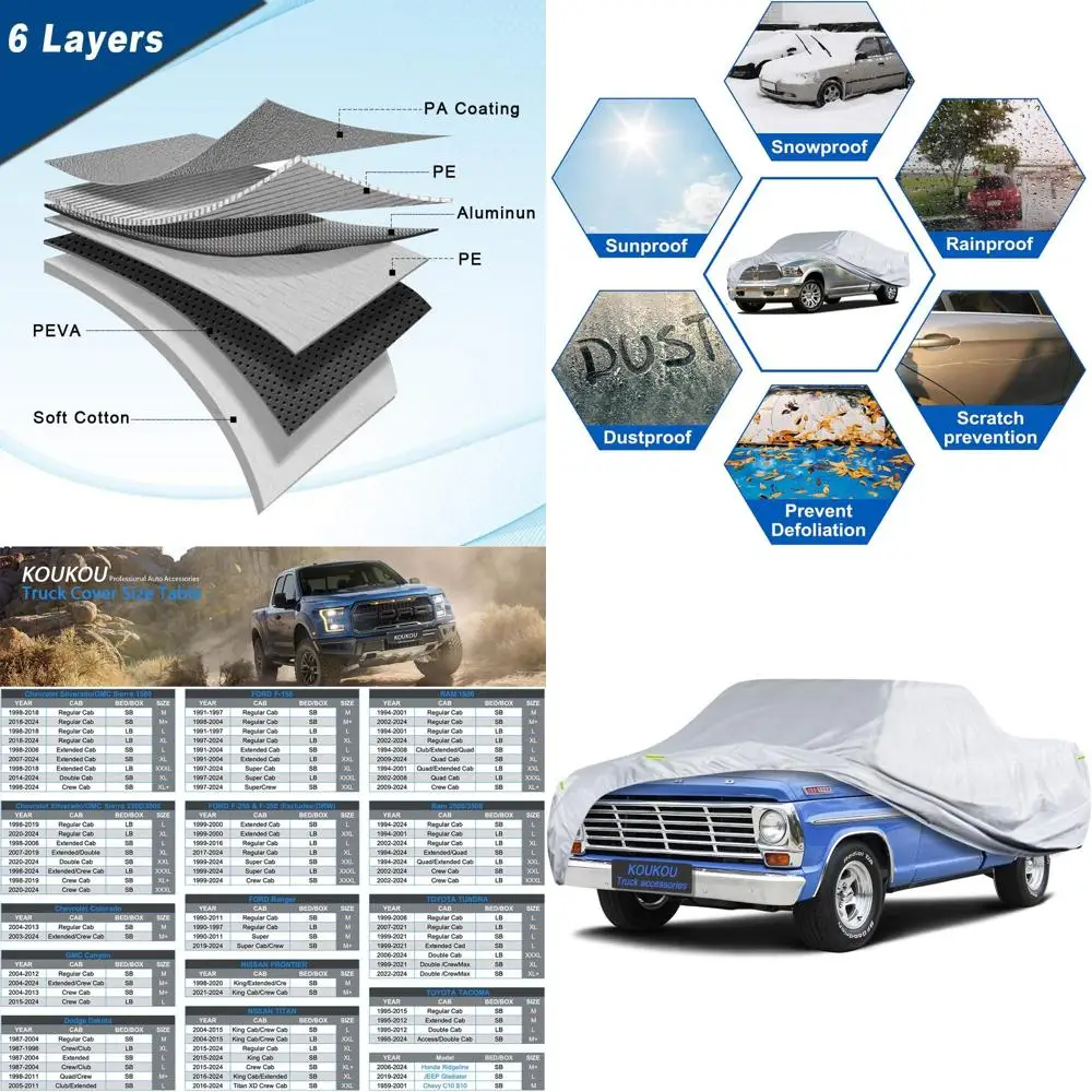 

Universal Waterproof 6-Layer Full Truck Cover for Regular Cab Pickups up to 210 inches