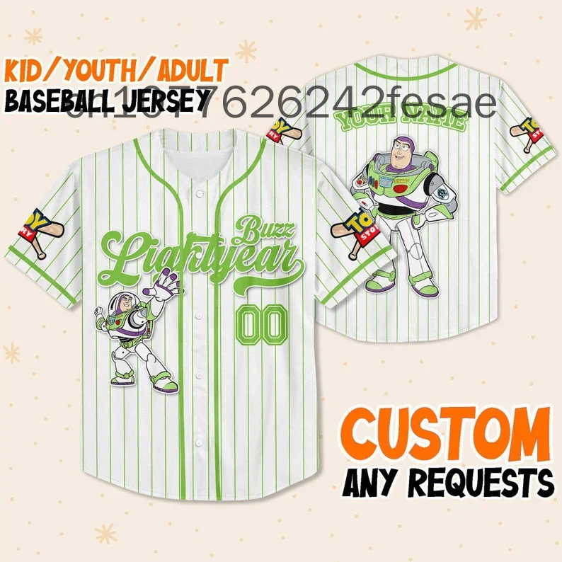 Toy Story Baseball Lovely Personalized Cartoon Print Baseball Jersey Shirts Outdoor Sports Casual Men Women Kids Tops