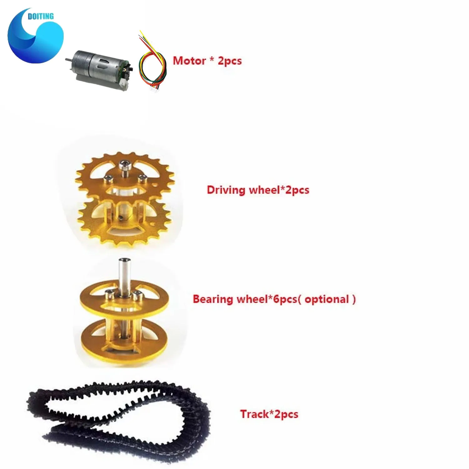 All-metal Bearing Wheels+ Driving Wheels+ Plastic Tracks+ Motors for Robot Tank Chassis Accessory Toy Parts