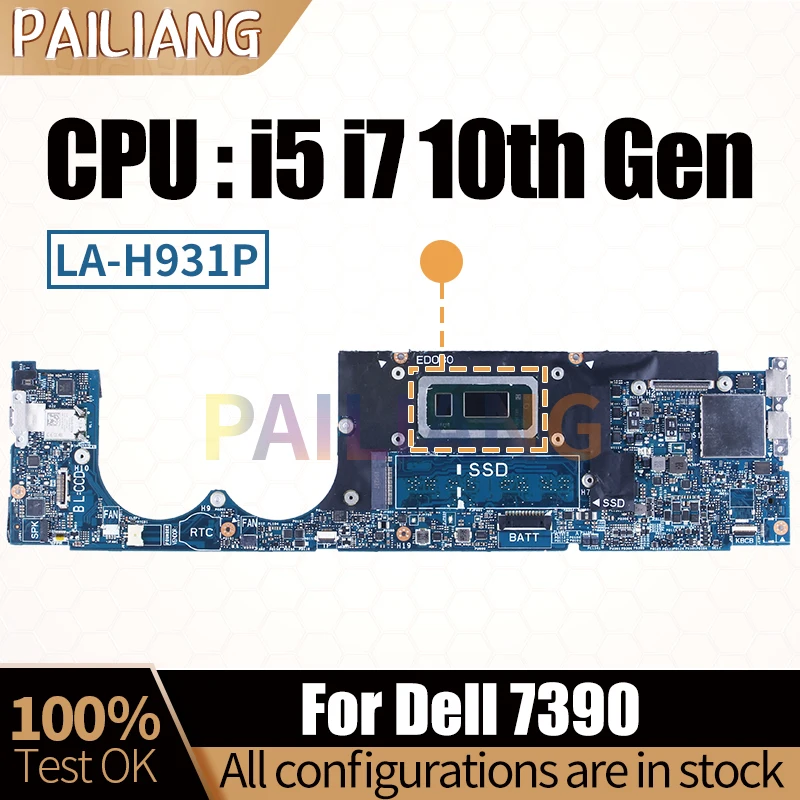 For Dell 7390 Notebook Mainboard Laptop LA-H931P 0XVGGW 0F3VKC 07G1Y1 i5/i7 10th Gen CPU Motherboard Full Tested