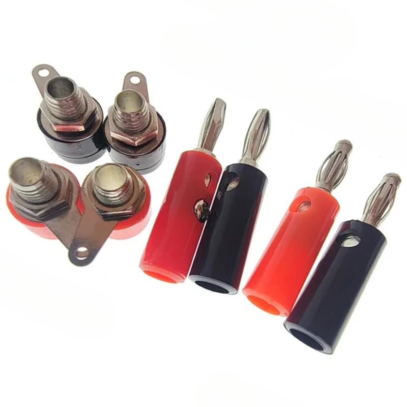 

10PCS Silver 4mm Lantern Type Banana Plug Male and Female 4mm Banana Jack Panel Mount Terminal Connector Adapter Red Black