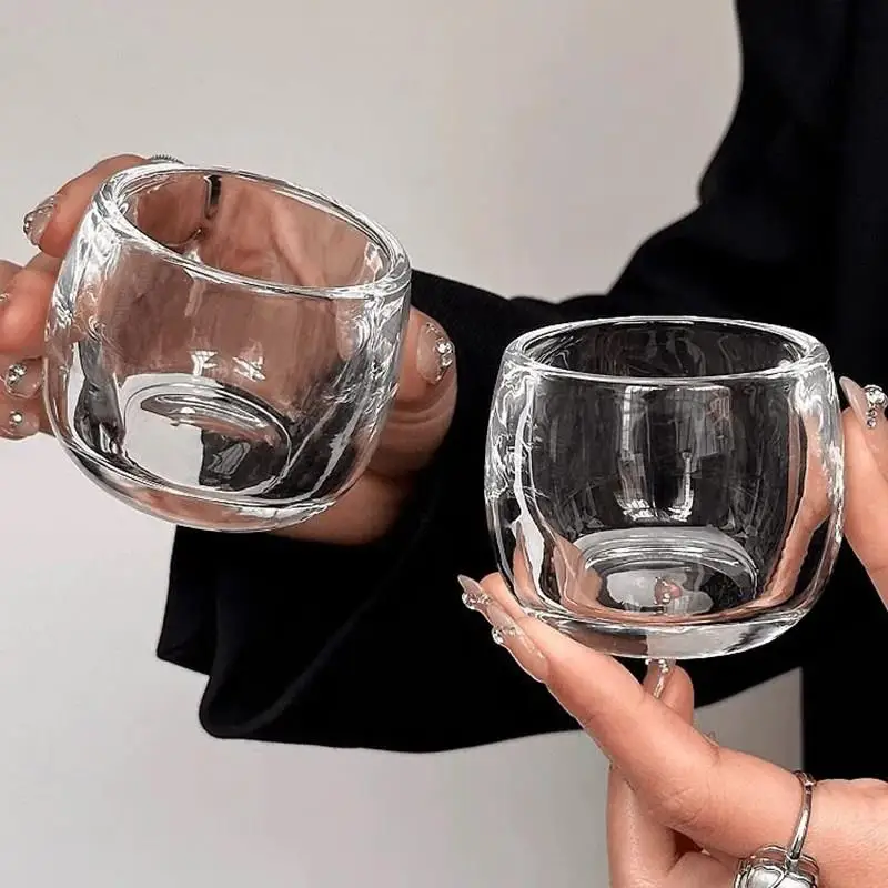 6-Pack Crystal Glass Cups Finger Ring  Home Drinking Tea  Owner  Wine  Tea Cup Antibacterial High Borosilicate Glass