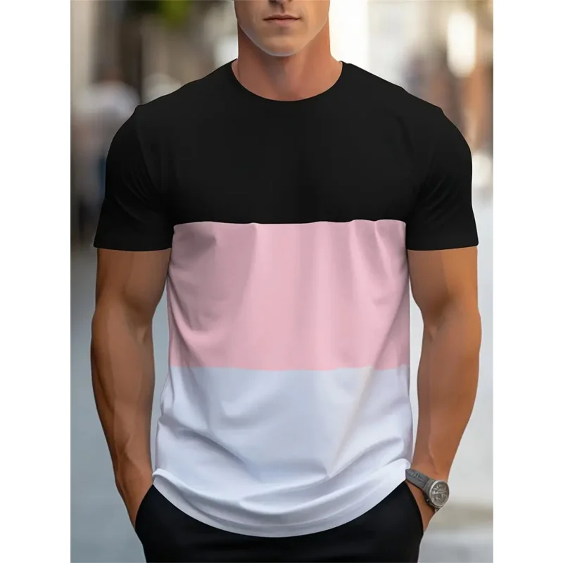 Colorful Stripe Pattern T Shirt For Men Color Block 3D Printed Tees Summer Casual Short Sleeve O-Neck Tops Oversized T-Shirts