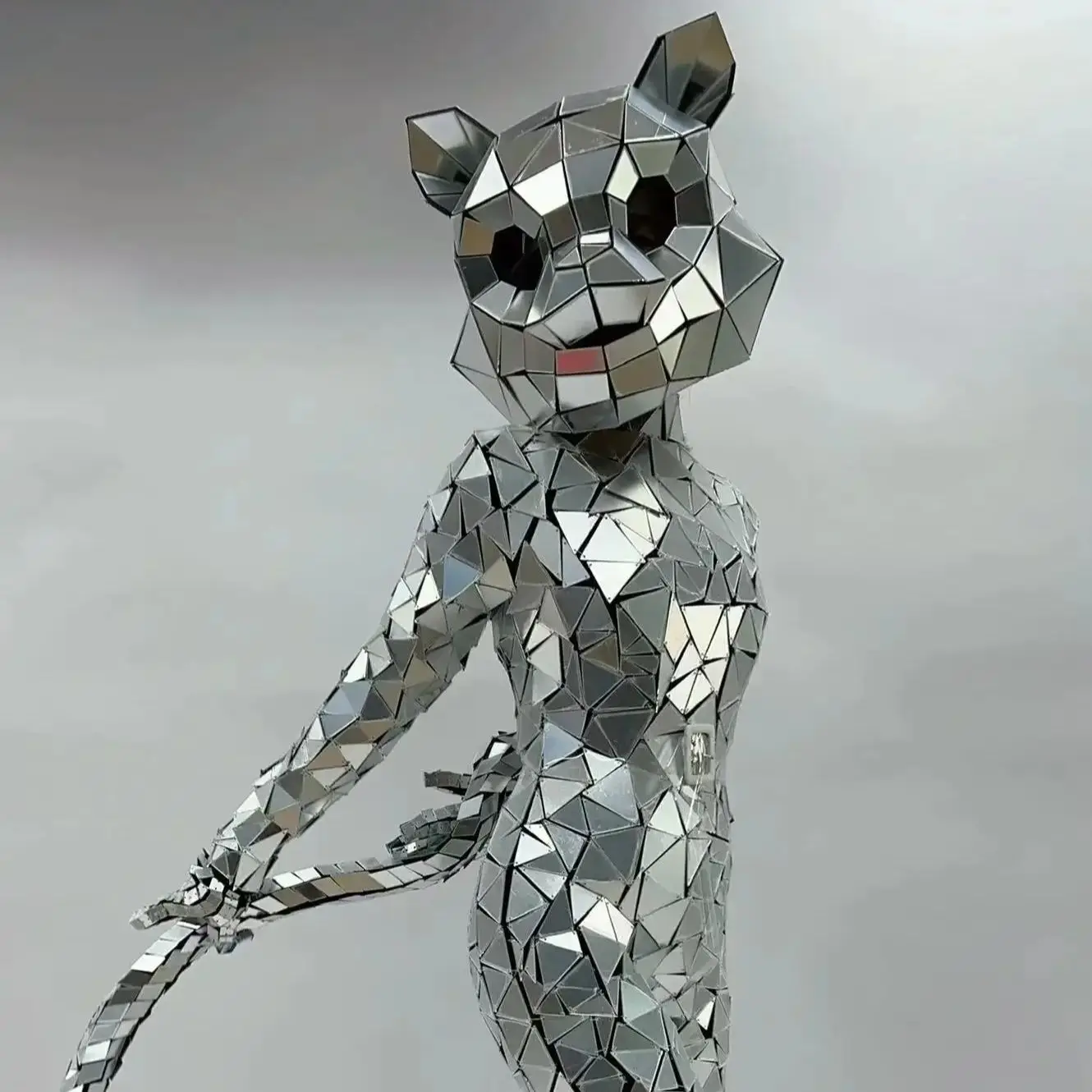 زي قطة بمرآة ذهبية مع قناع وذيل ثلاثي الأبعاد