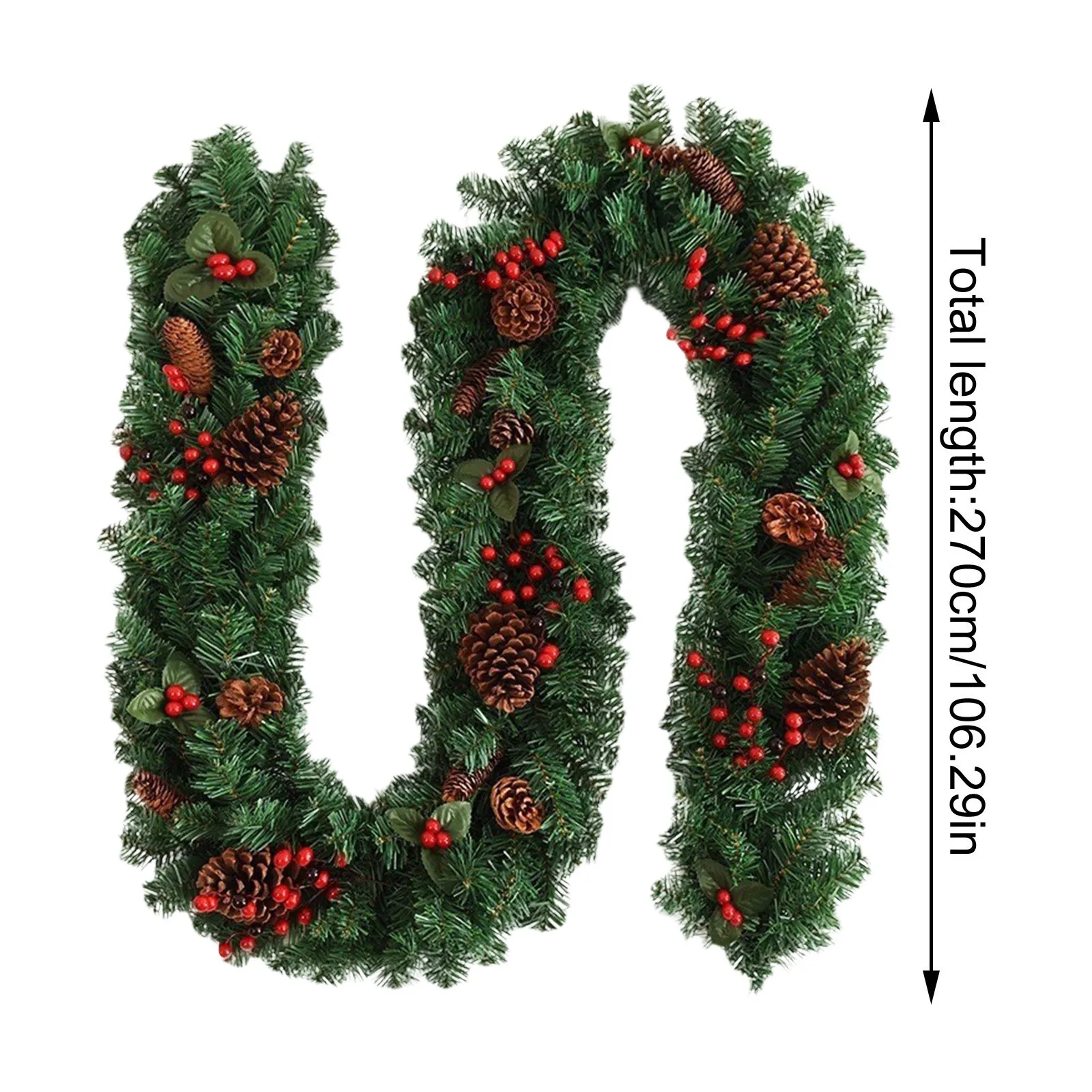 إكليل عيد الميلاد ديكور إكليل صناعي أخضر مع مخاريط وتوت أحمر، ديكور صناعي للداخلية والخارجية، الحديقة