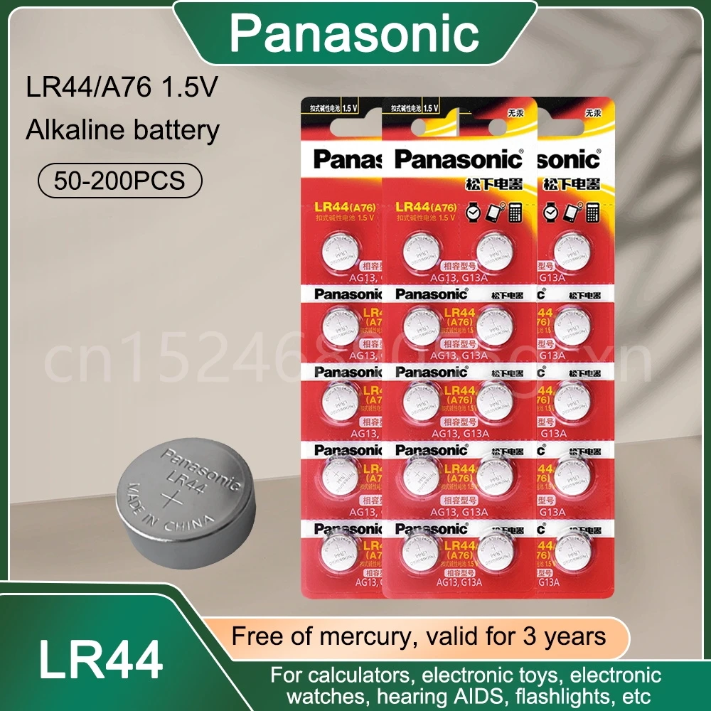 100% Оригинальные щелочные батареи Panasonic LR44 A76 LR 44 AG13 LR1154 SR1154 SR44 SR44SW SR44W 1,5 в для калькулятора, игрушечных часов