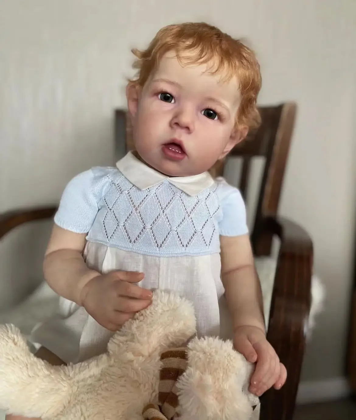 DLS Customized Limited Supply 30inch Reborn Baby  Doll Liam With Hand-Rooted Orange Short Hair no shoes different Dress