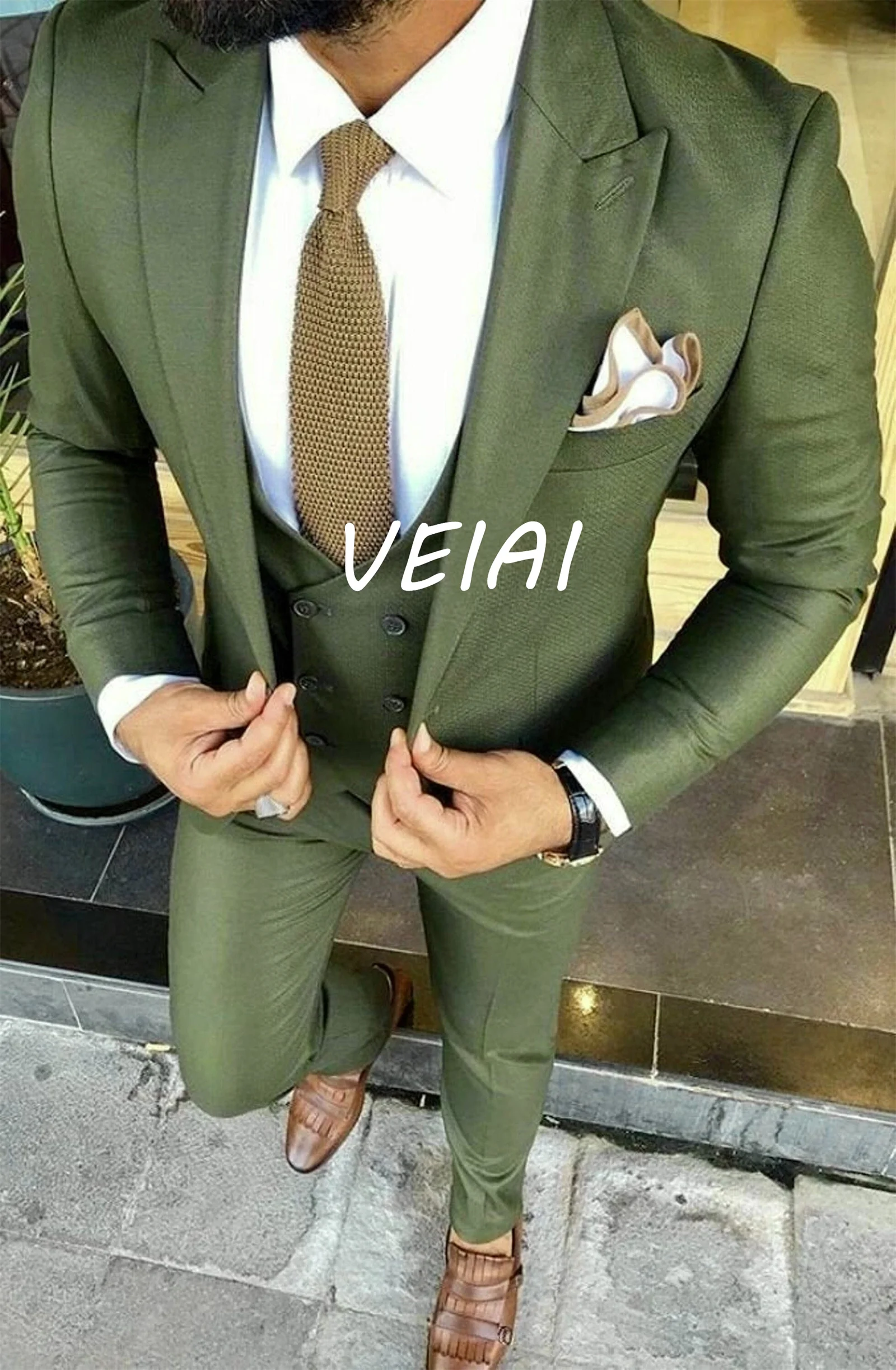 

3 Pieces Men Suits For Wedding Double Breasted Slim Fit Groom Handsome Tuxedos Jacket+Pants+Vest Custom Made Trajes De Hombre