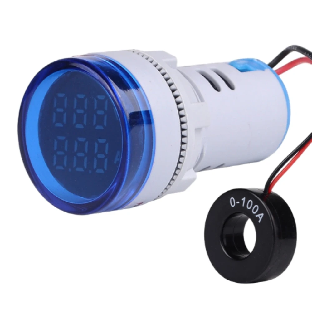 Digital Voltage Current Ampere Meter Indicator AC 60-500V 0-100A Round LED Dual Display Amp Volt Ampermeter Voltmeter Ammeter