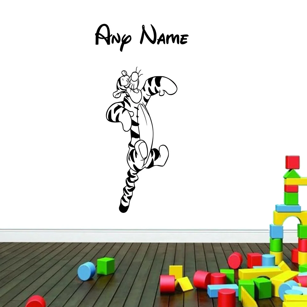 Новая персонализированная виниловая наклейка на стену с изображением тигра, любое имя, художественная наклейка, индивидуальный подарок 30 см x 60 см