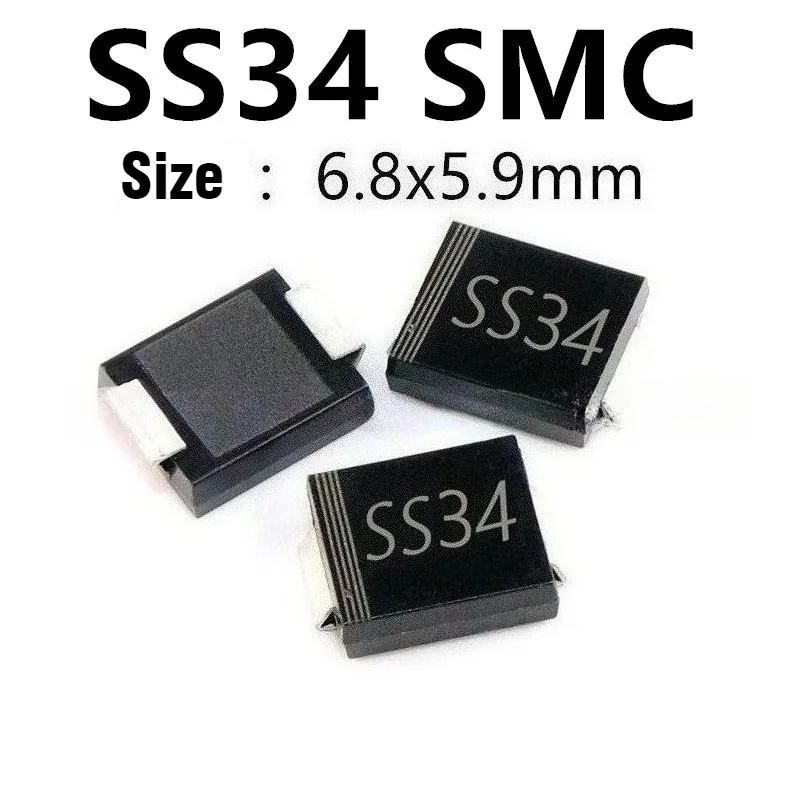 SS34 SMC Diode 100Pcs Schottky Barrier Rectifier 1N5822 6 8x5 9mm For Solar Panel Power Supply Circuit Protection