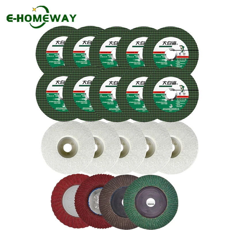 19PCS Abrasive Discs Set, 100mm 4 Inch Flap Sanding Wool Grinding Cutting Wheels Blades Wood/Metal working For Angle Grinder