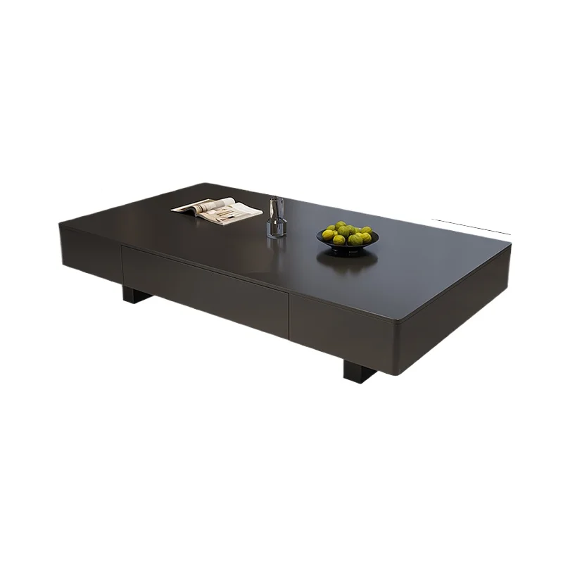 

Black solid wood coffee table light luxury simple household living room high-end rock slab rectangular coffee table