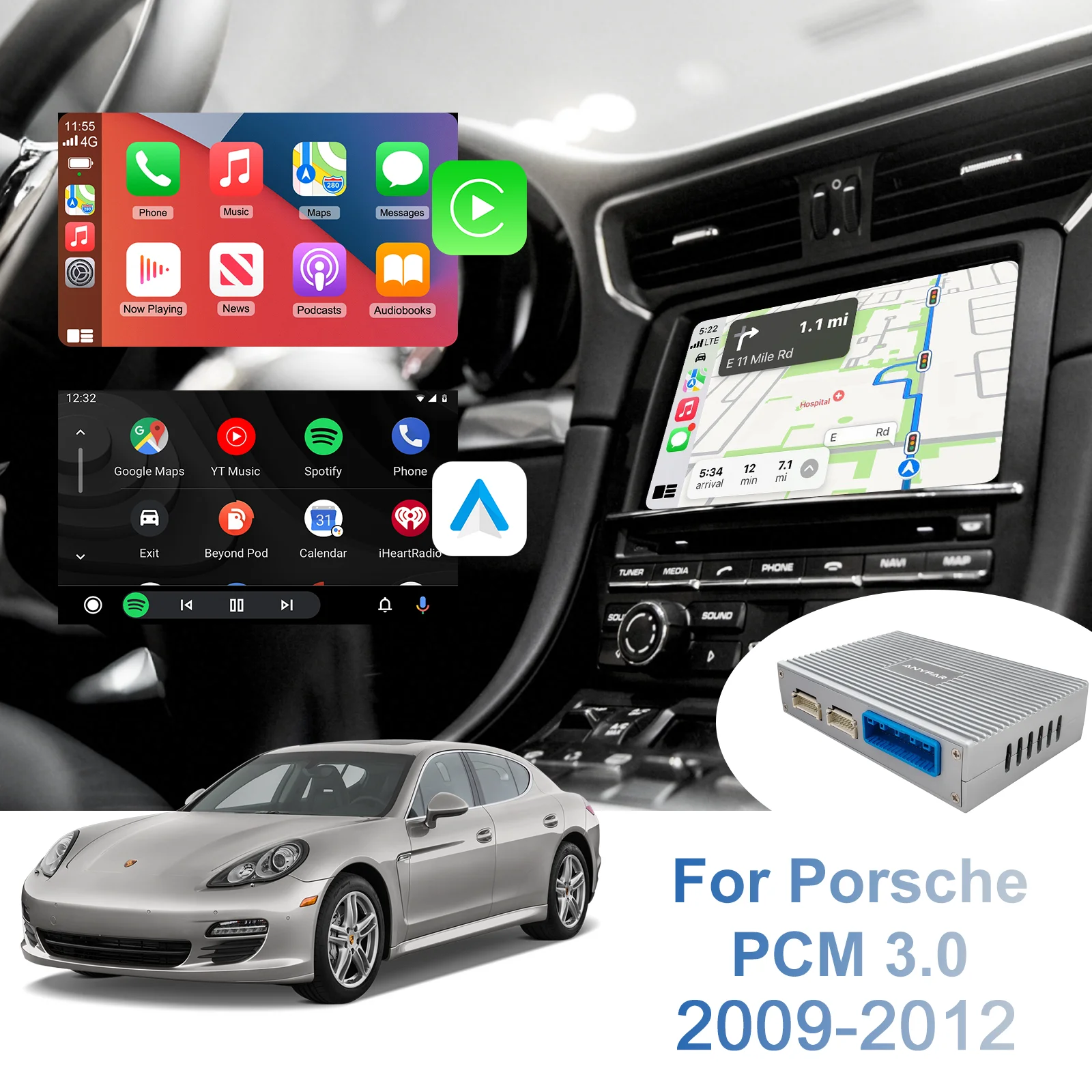 EzoneTronics for Porsche 911 Cayenne Cayman Boxster Panamera 2009-2012,Wireless CarPlay & Android Auto Retrofit Kit for PCM 3.0