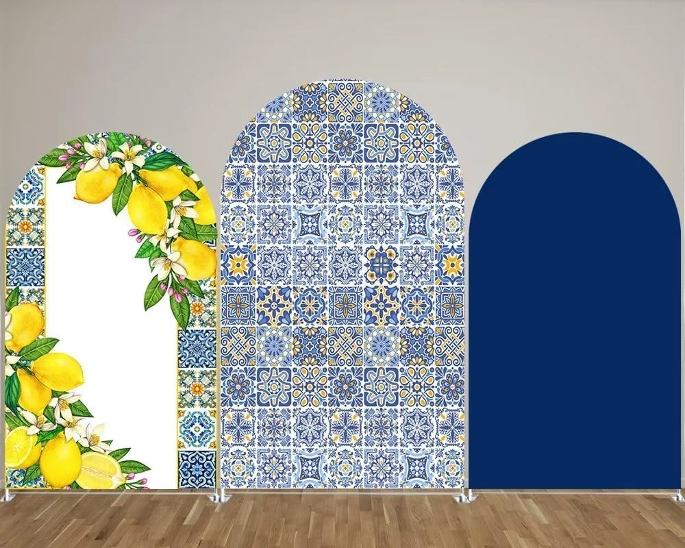

Wedding Birthday Arch Backdrop Cover Baby Shower Party Decoration Background Morocco Mediterranean Portuguese Tiles Style
