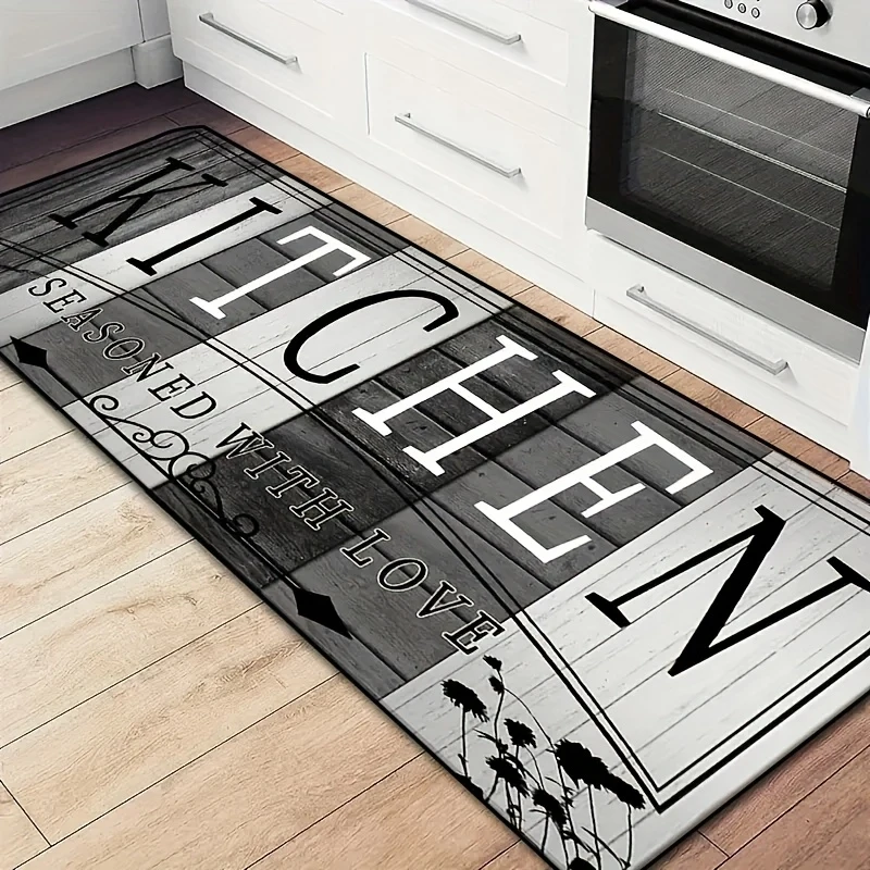 VIKAMA Kitchen Seasoned With Love Print Runner Rug Non Slip Washable Long Floor Mat for Kitchen Laundry Room Decor Rug