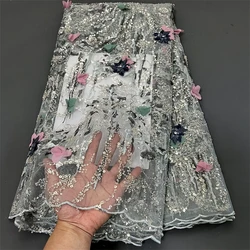 African Nigerian Latest High Quality 2024 Tulle Lace Fabric Sequins Sewing Guipure Beads Stone Embroidery Dresses H0343 5yards