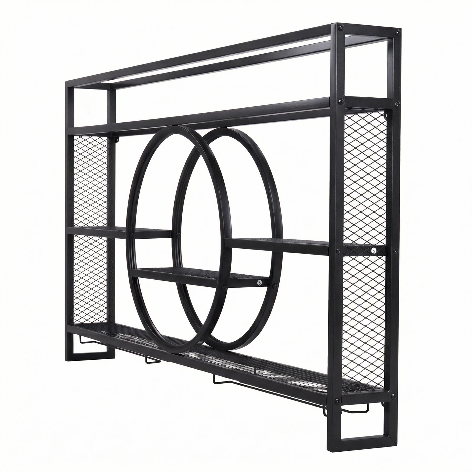 

Вместительная современная металлическая настенная винная полка на 3 уровня с LED-подсветкой и держателем для бокалов для домашнего погреба